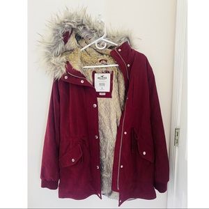 Hollister Heritage Collection Faux-fur trimmed Jacket, size Small, color: maroon